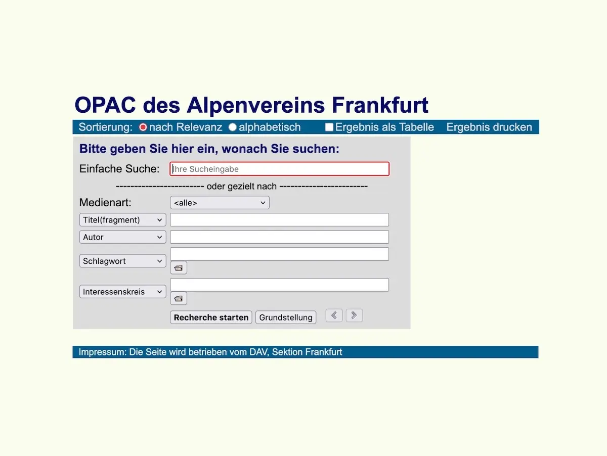 OPAC der Sektion Frankfurt am Main des Deutschen Alpenvereins | © Sektion Frankfurt am Main des Deutschen Alpenvereins (DAV)